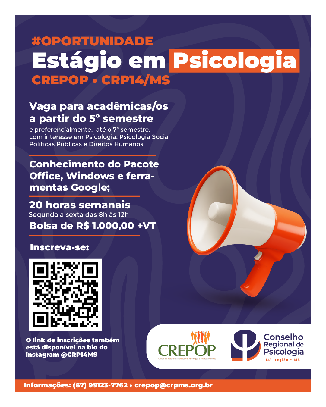 Leia mais sobre o artigo Vaga de Estágio no CREPOP – CRP14/MS