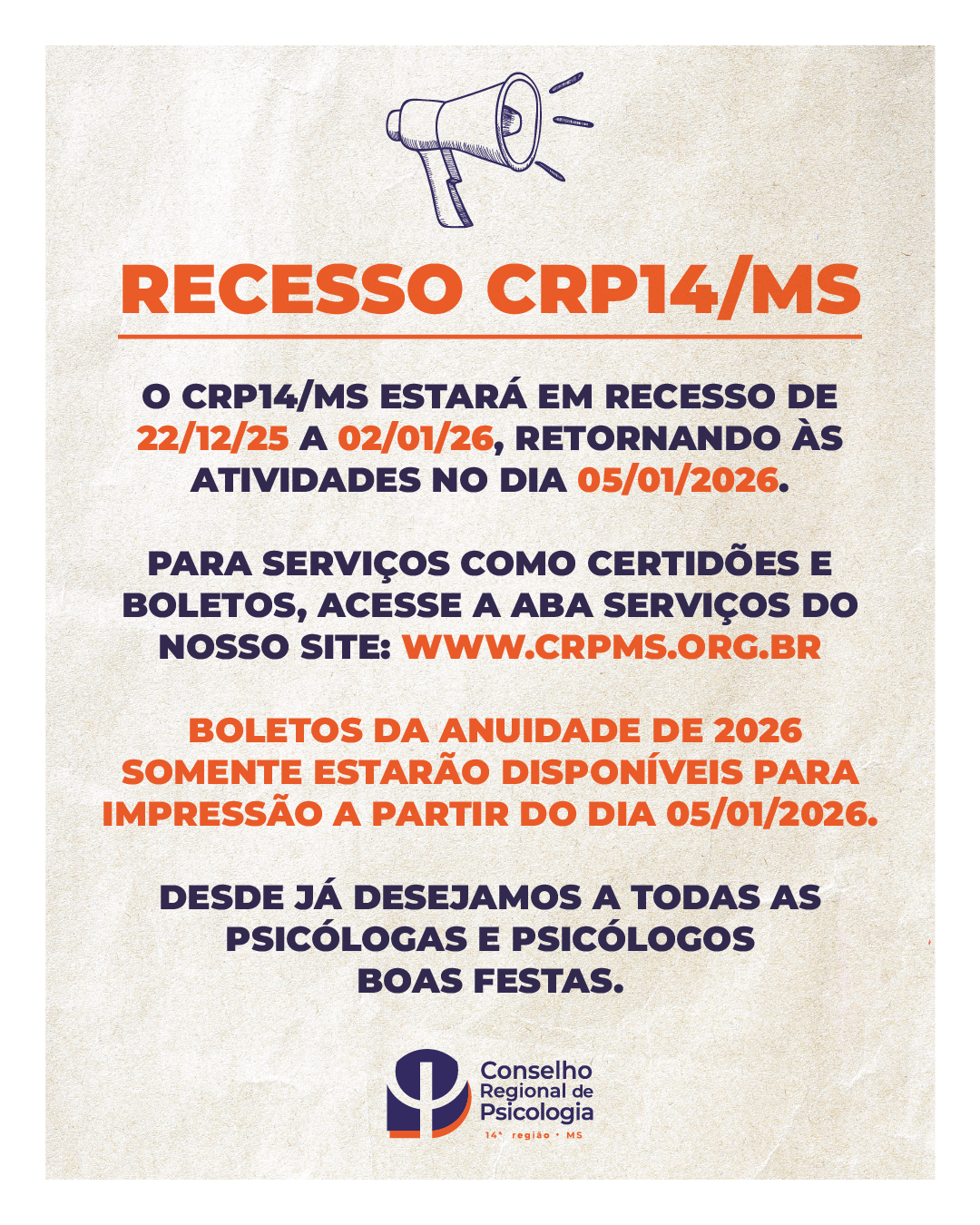 Leia mais sobre o artigo Recesso CRP14/MS