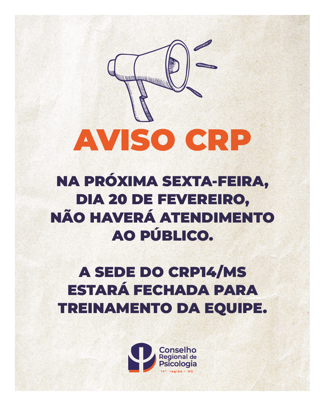 Você está visualizando atualmente Aviso: No dia 28/01/26 o CRP14/MS estará fechado